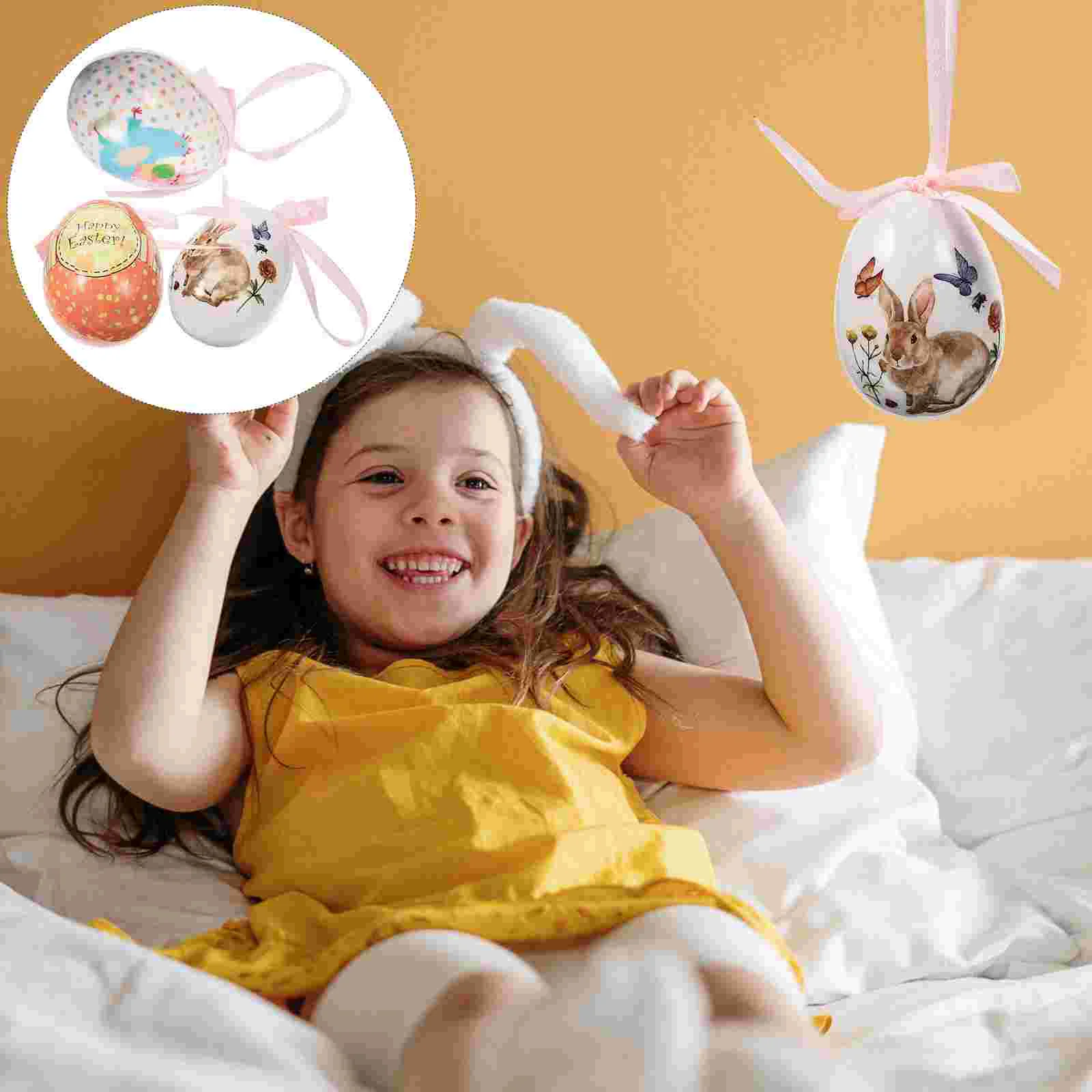 3 Pcs Egg Fillers Foam Easter Eggs Shaped Door Pendant Painted Hanging Decorations Ornaments Office