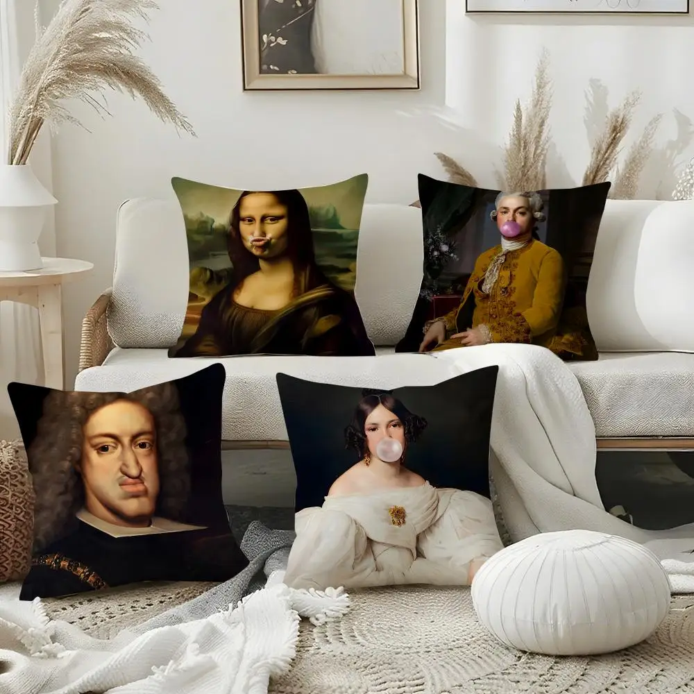 European Fun Figures Painting Cushion Cover Plush Fabric Soft Double Sided Print Home Sofa High Quality Cushion