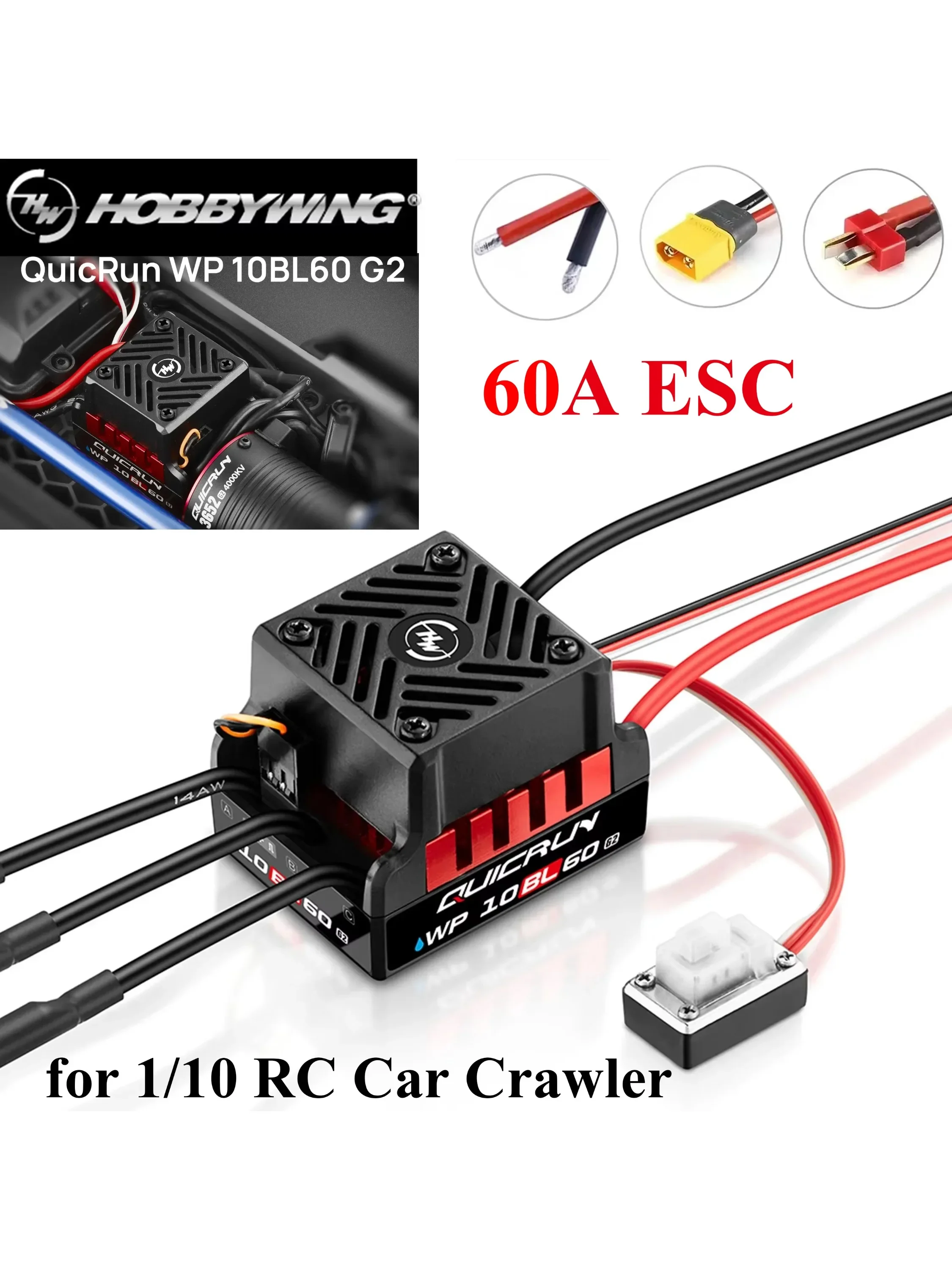HOBBYWING QuicRun WP 10BL60 60A G2 Wasserdichter 2-3S Brushless ESC für 1/10 RC Auto Racing Drift On-Road Truck Monster Buggy