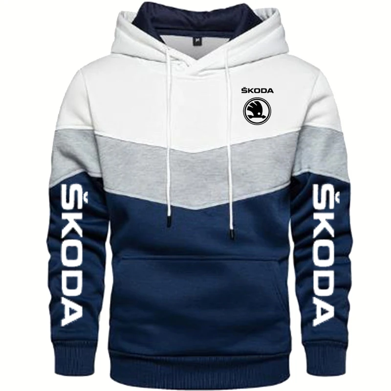 

Spring Autumn Men's Hoodie Skoda Car Logo Printing Color matching pullover high quality Pure cotton casual Men's Sweatshirt