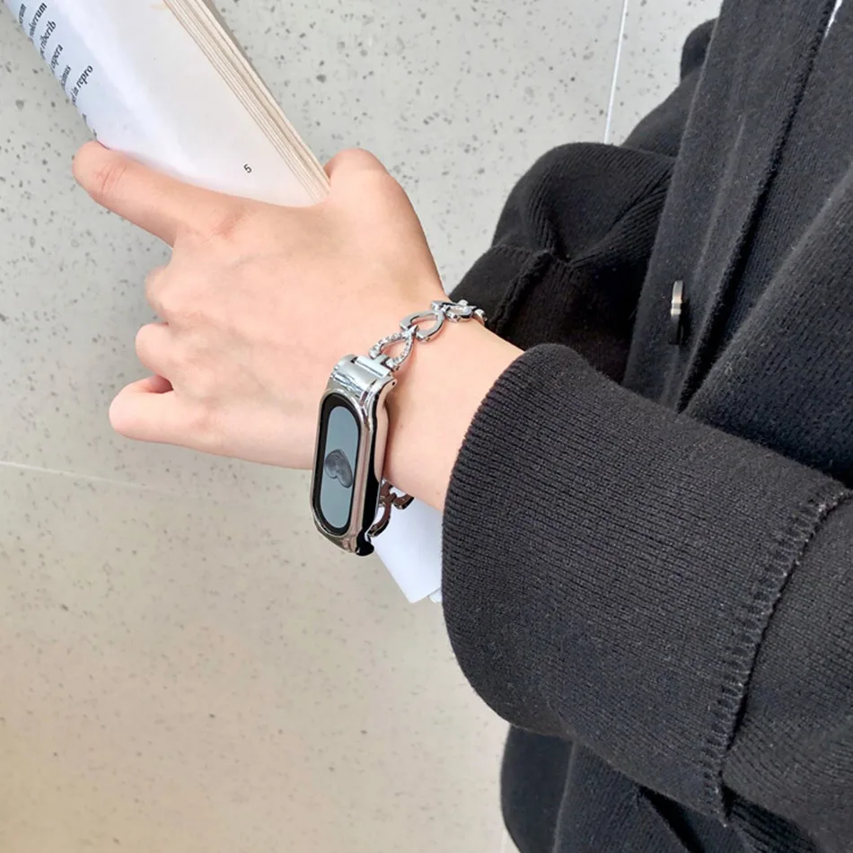 Bracelet de montre en métal pour Xiaomi Mi Band, bracelet coeur, bracelet de remplacement, sangles Correa, mode ins, 8, 7, 6, 5, 4, 3