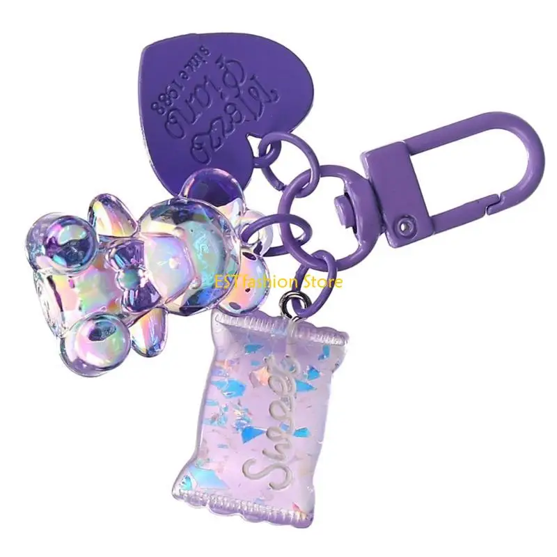 Y5GC Lovely Heart Keyring with Bear Candy Pendant Stylish Keychain for Loved Ones