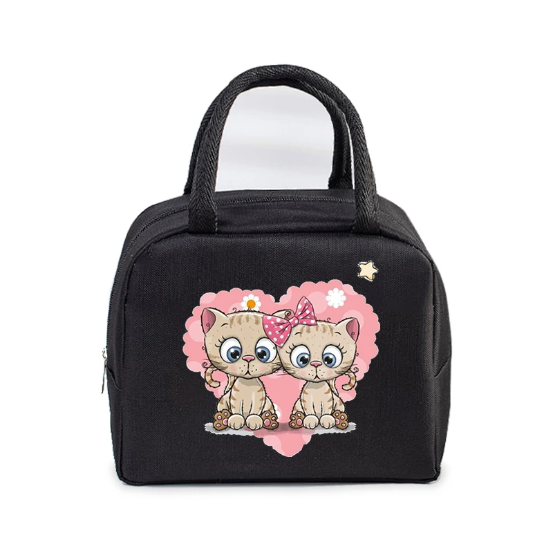 Lunch Bag School Student Love Thermal Food Essential Bag Fashion Cartoon Cats Women Picnic Travel Tote Bags School Lunch Bags