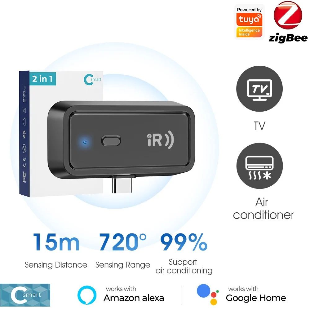 Интеллектуальный инфракрасный пульт дистанционного управления Tuya, мини-Zigbee, ИК-универсальный пульт дистанционного управления, голосовая поддержка, 99% инфракрасная бытовая техника
