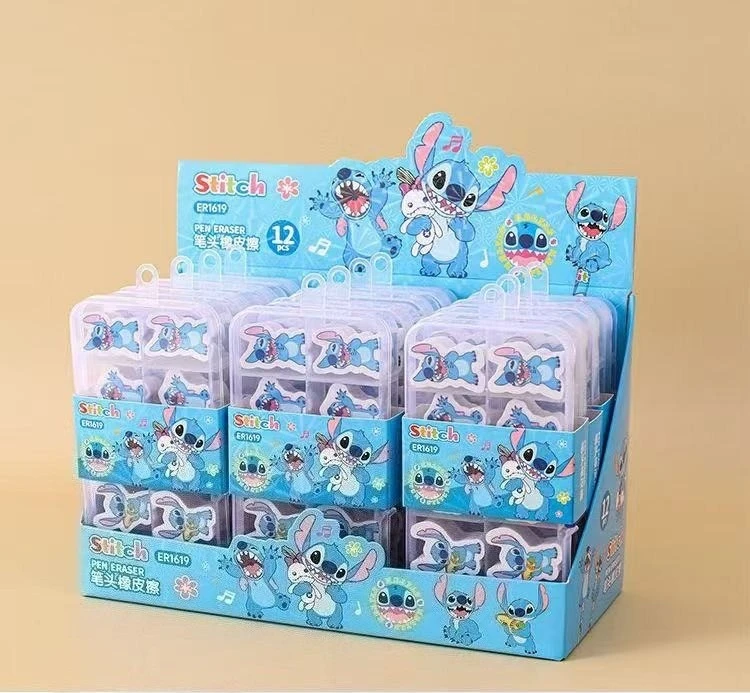 디즈니 1박스 스티치 모양 펜헤드 지우개 세트, 잘 지워짐, 학생 상, 연필 지우개 선물 상자, 작은 선물