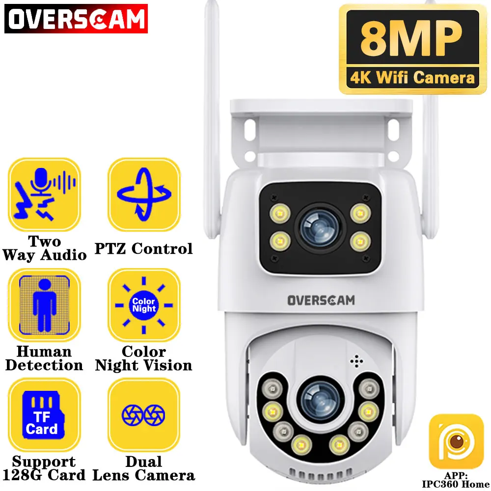 Caméra de surveillance vidéo HD sans fil, caméra de sécurité domestique extérieure, 2 audio, IP CCTV, suivi automatique, 4K, 8MP, WiFi, objectif