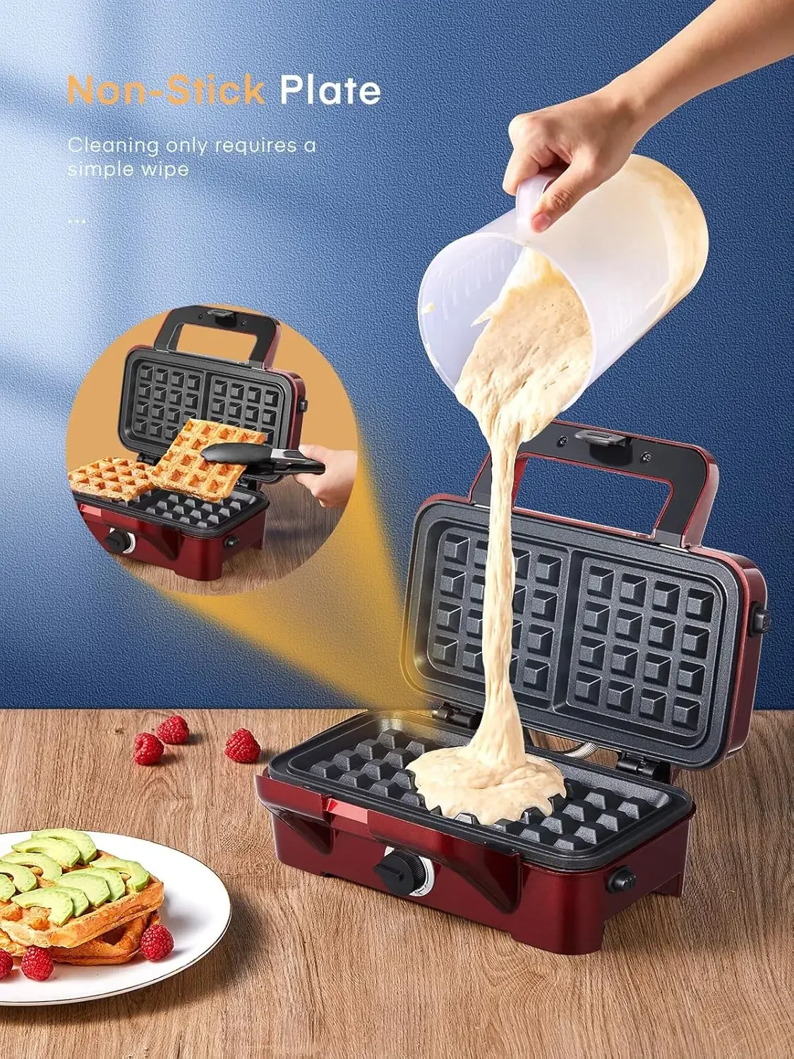 Sandwich Maker, 3 in 1 Waffle Maker with Removable Plates, 1200W Panini Press with Interchangeable Non-Stick Plates, Ind