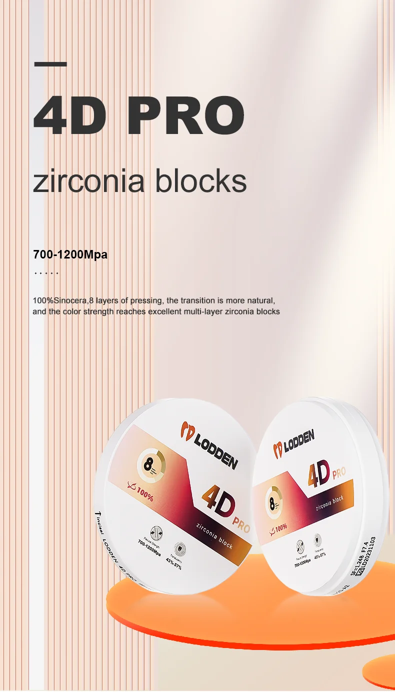 Lodden 4D PRO Zirkonoxid Dentallabor Zirkonoxid Mehrschichtige Blockscheibe für CAD CAM Vita 16 Farben 98 mm Dentales Zahnheilkundematerial – Detail 2