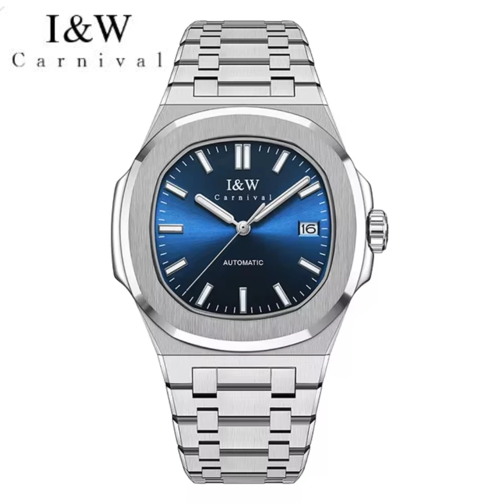 Carnival IW New Fashion Automatic Mechanical Watches Luminous Waterproof Stainless Steel Luxury Mens Calendar Display Reloj 750