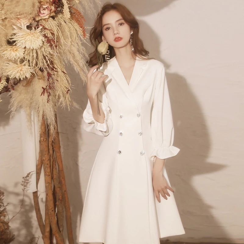 

Элегантное длинное белое свадебное платье с юбкой-трапецией для фотосессий и путешествий, весенняя новинка, женственное платье с завышенной талией А-силуэта