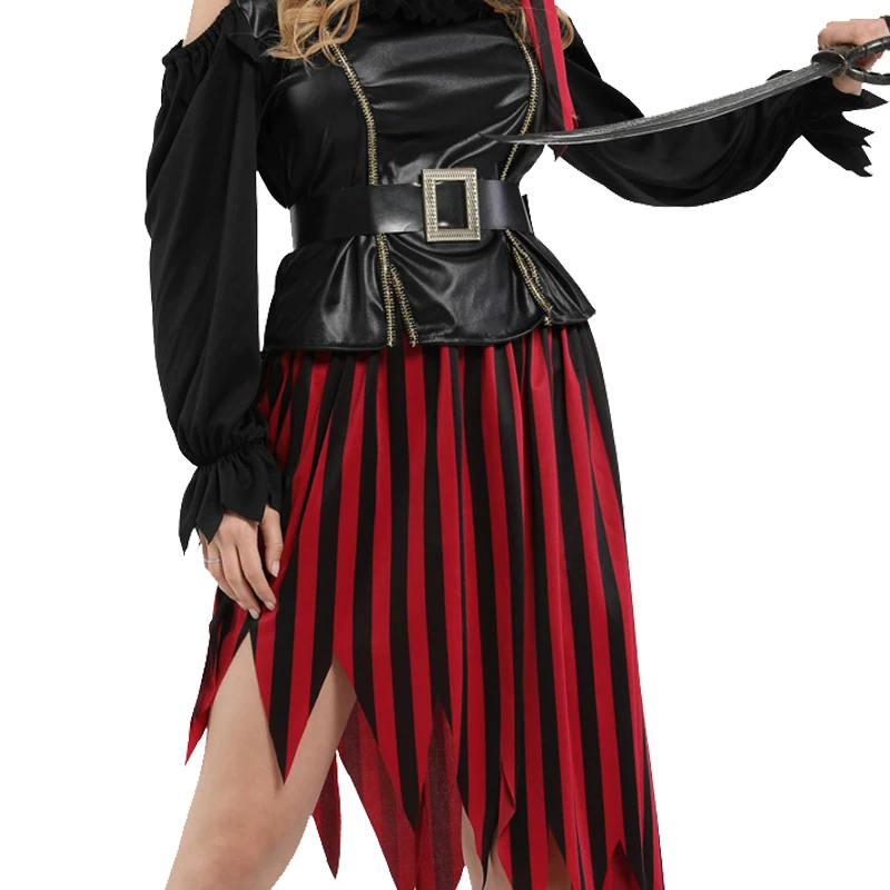 Female Caribbean Pirates Captain Costume Halloween Role Playing Cosplay Suit Gothic Fancy Woman Dress