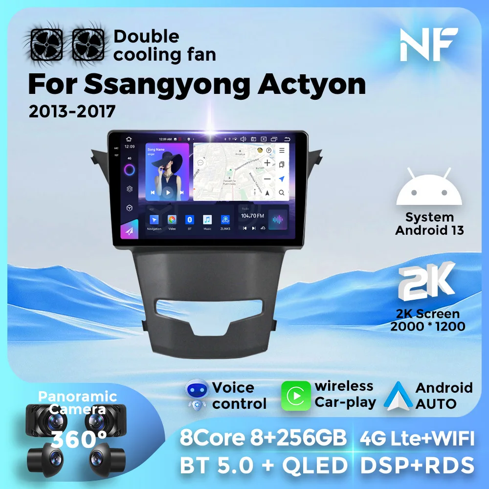 

Navifly 8+256G 2K QLED Carplay Android Auto Car Radio Player For Ssangyong Korando 3 Actyon 2 2013-2017 DSP RDS 2Din Head Unit