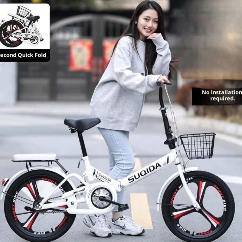 New Folding Bike 16 Inch Shock Absorbing Lightweight Urban Commuter Easy Fold Travel Kids Adults Teens Girls Boys Suspension