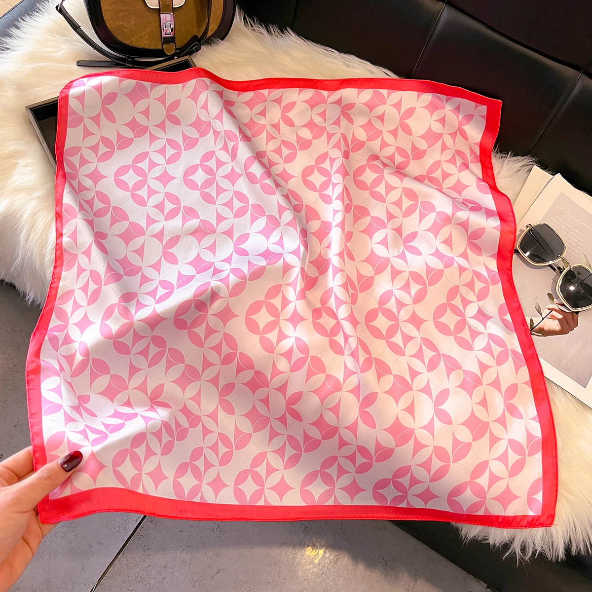 

Fashion Black Scarf For Women Silk Scarves Square Bandana Hijab Wrap Designer Neckerchief Shawl Kerchief Hair Band Foulard Lady