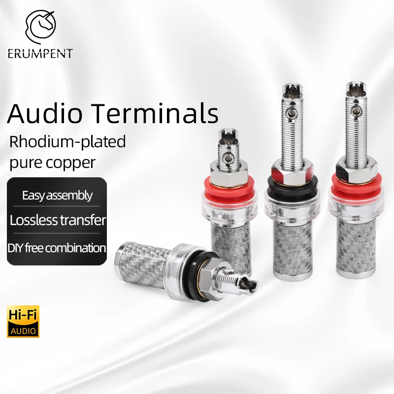 

Hi-end 4PCS HiFi Audio Terminals for Speaker Hi-end Carbon Fiber Copper Rhodium-plated Solder Free Banana Binding Post Terminal
