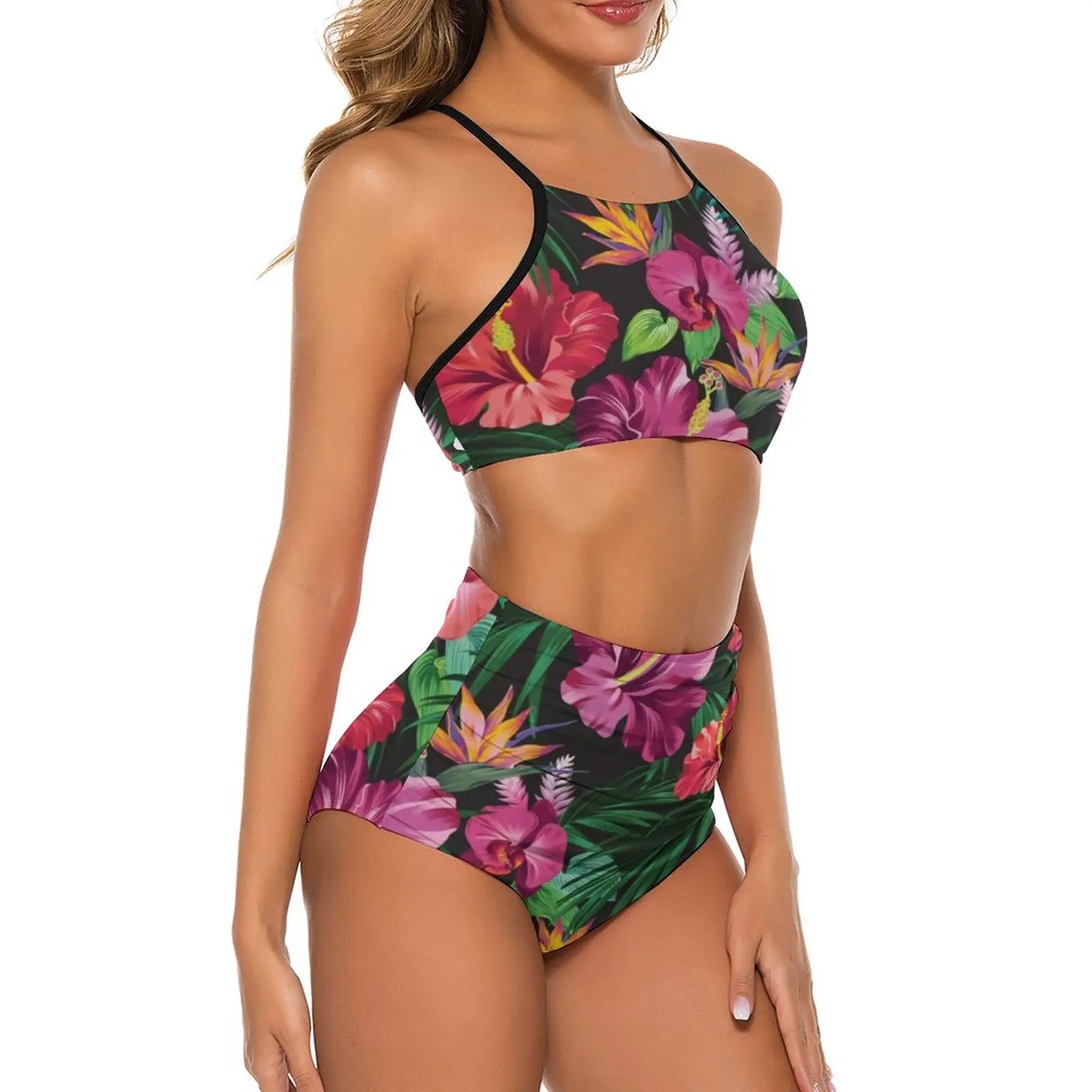 Sexy Juicy Tropical Bikini Swimsuit Floral Leaves Print Kawaii Swimwear High Waist Bikinis Set Push Up Bathing Suit Biquini