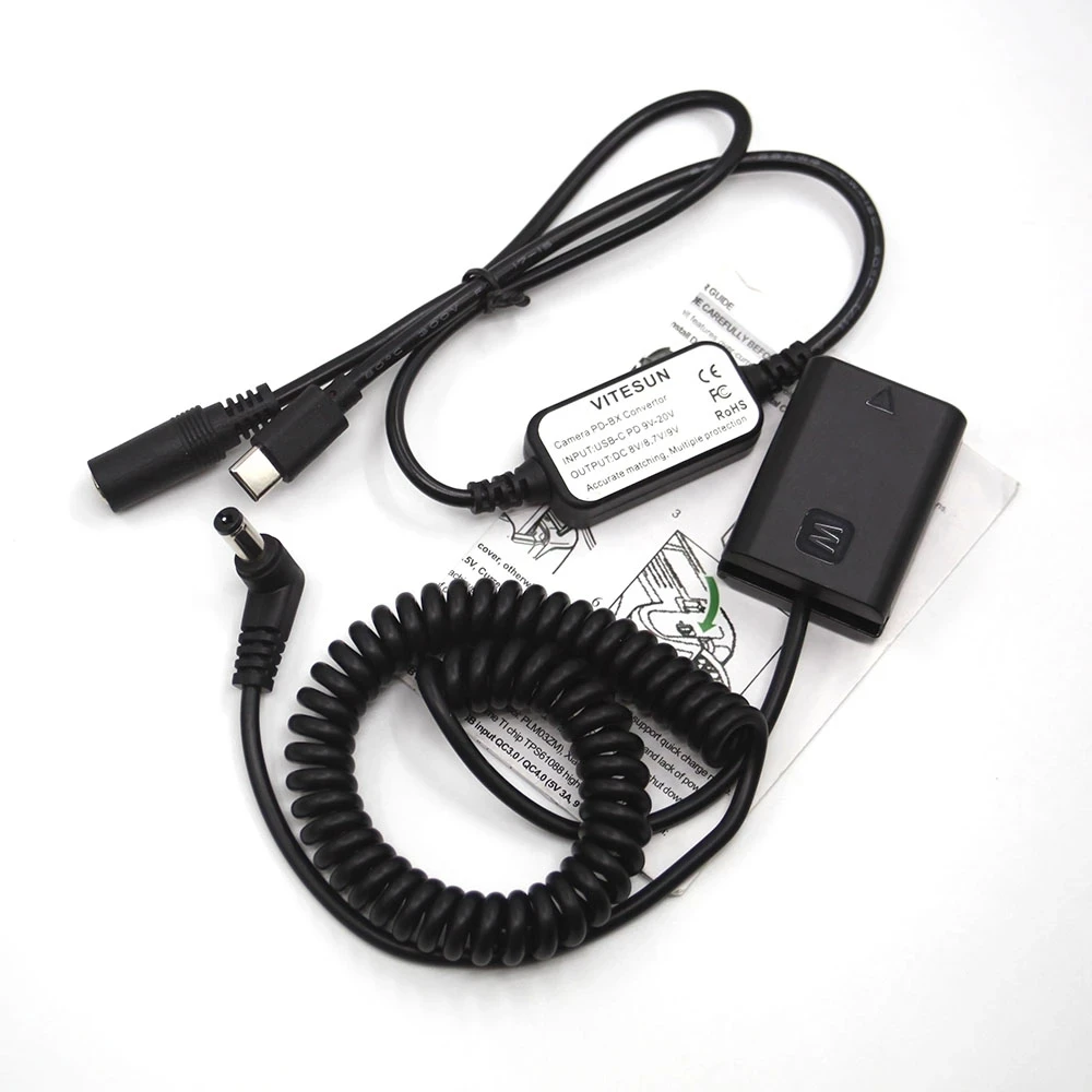 

USB Type-C Power Cable Female Plug+NP-FW50 DC Coupler PW20 Dummy Battery Spring Cable For Sony ZV-E10 A7RII NEX-6 A7000 A7S