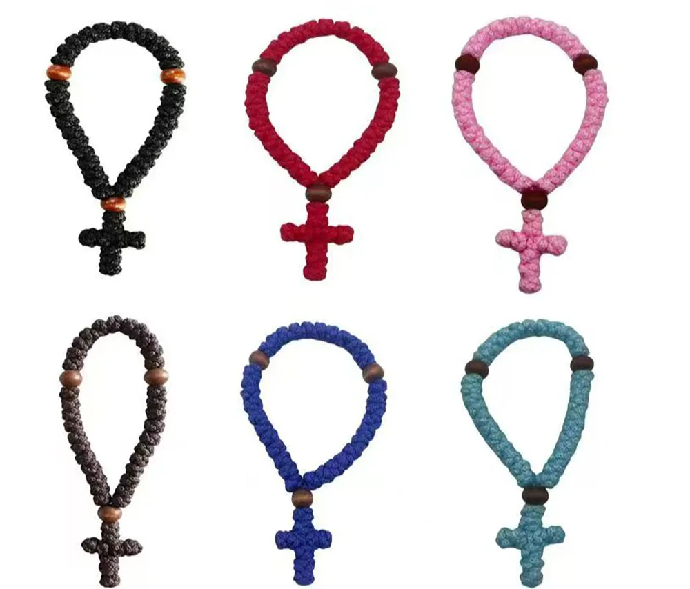 1Pcs Handmade 33 Knot Orthodox Greek Omboskoini Prayer Rope Protection Blessing Cross Tassel Car Hanging Charm For Men & Women