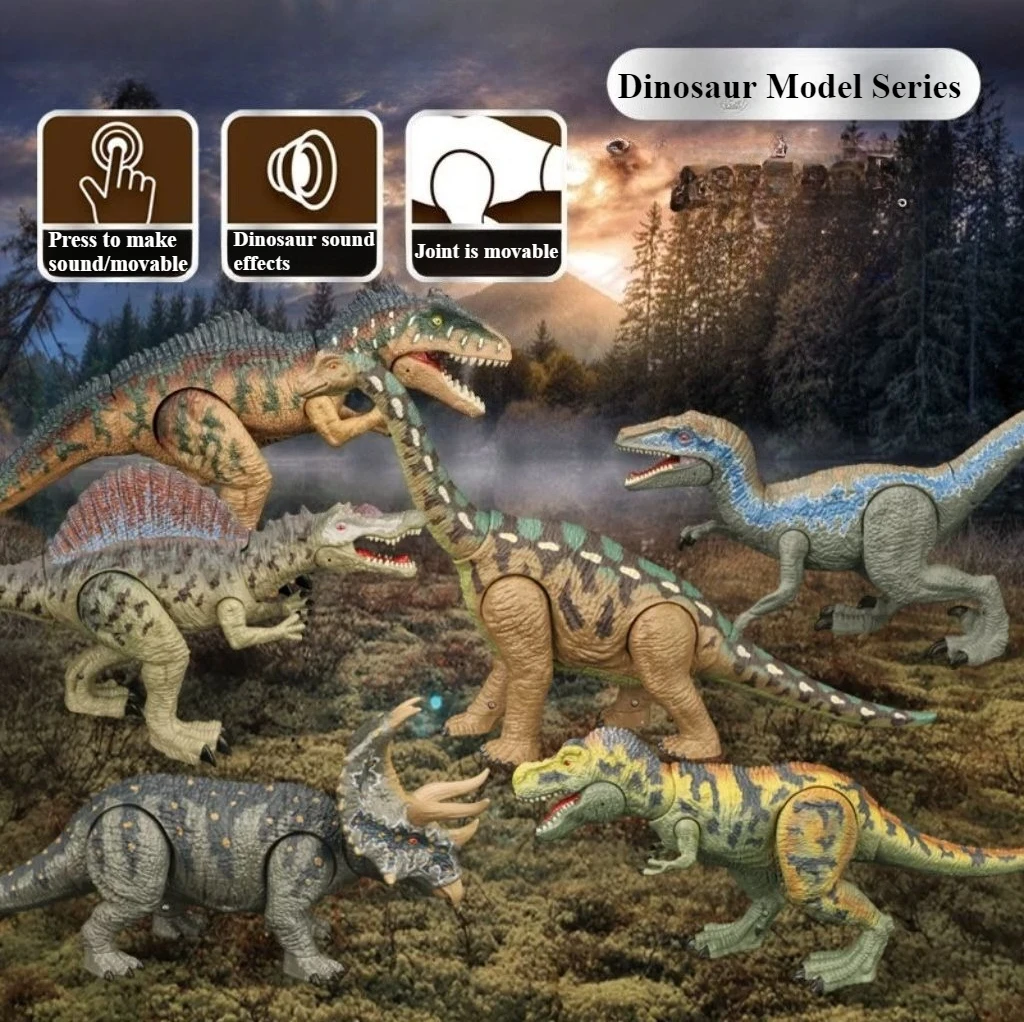 Jurassic Dinosaur Boy Large-Sized T-Rex Megalosaurus Velociraptor Jointed Action Figure with Sound Effects Model Toy Collection