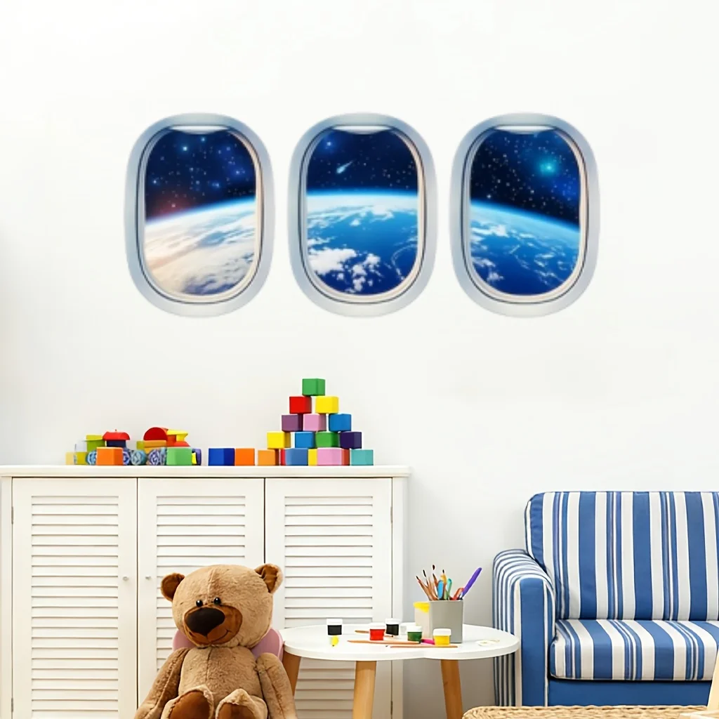 Dreamy Starry Sky Fake Window Sticker Earth Night Scene Pattern Suitable For Living Room Bedroom And More view 6