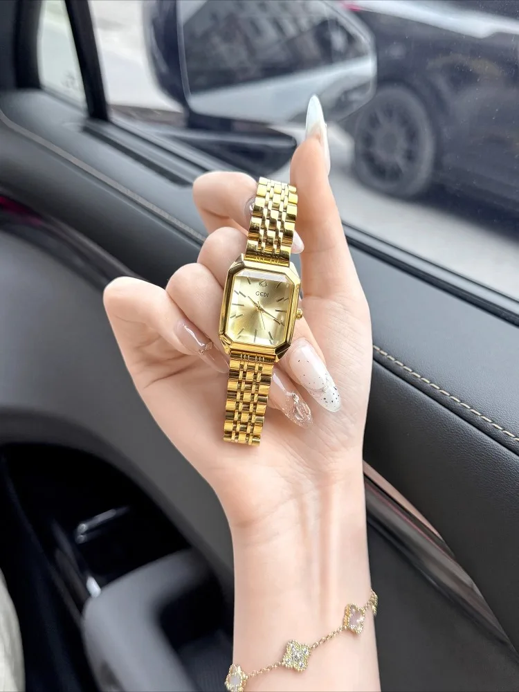 

Gold Luxury Square Women's Quartz Watch Waterproof Stainless Steel Women's Watch Delicate Bracelet Gift for Woman