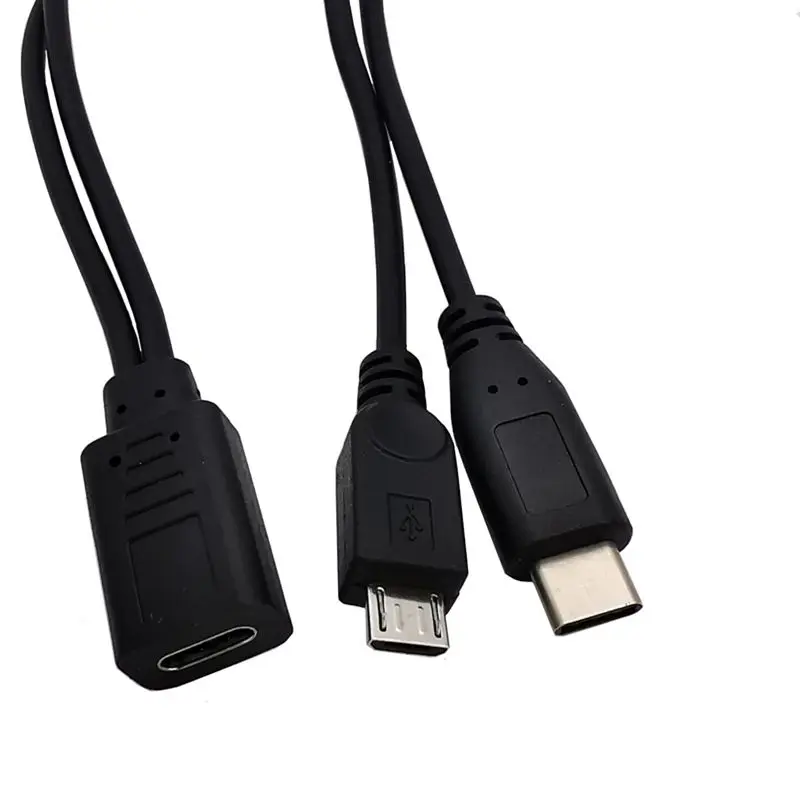 USB 1/2 Type - C Female To Type - C Male To Micro Male Phone Charging Tablet Connection Cable