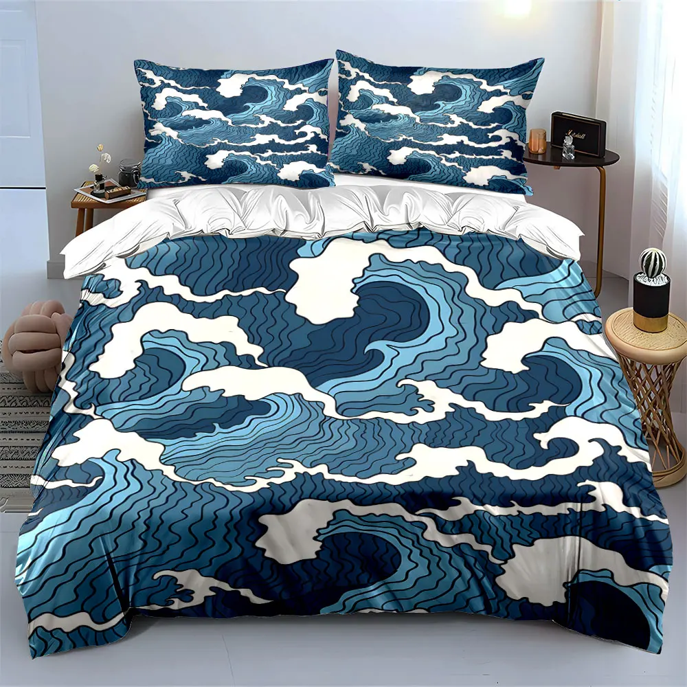 Ocean Wave Pattern Decor Set Multiple sizes kid's and adults' bedroom Exquisite 3PC bedding set, gift