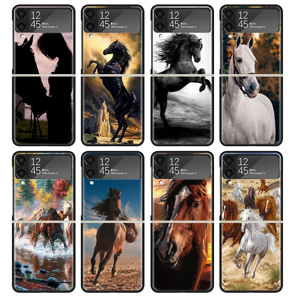 Horse Great Beauty Galloping Case For Samsung Galaxy Z Flip 4 5 3 z Flip5 Flip4 5G Hard Phone Cover Flip3 Split Folding Black Pl