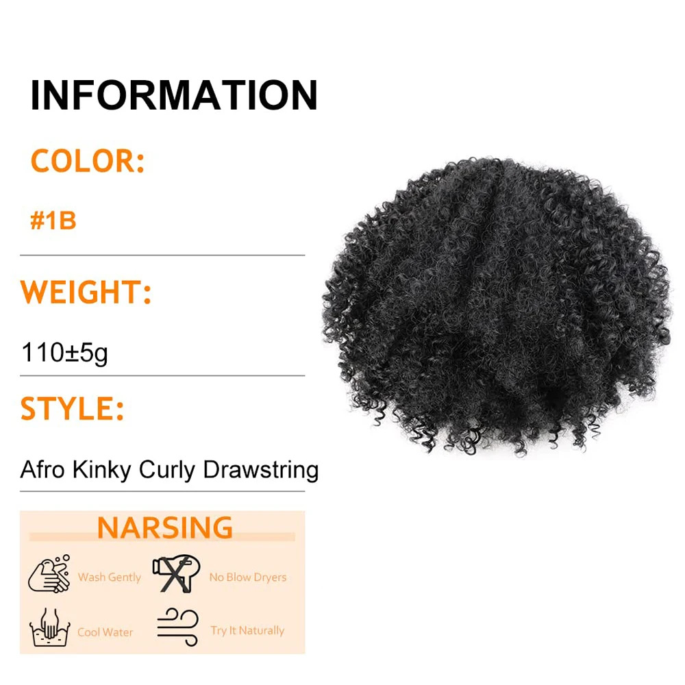 10Inches Drawstring Ponytail Afro Kinky Curly Ponytail for Black Women Short Wave Synthetic Ponytail Hair Extension for Women