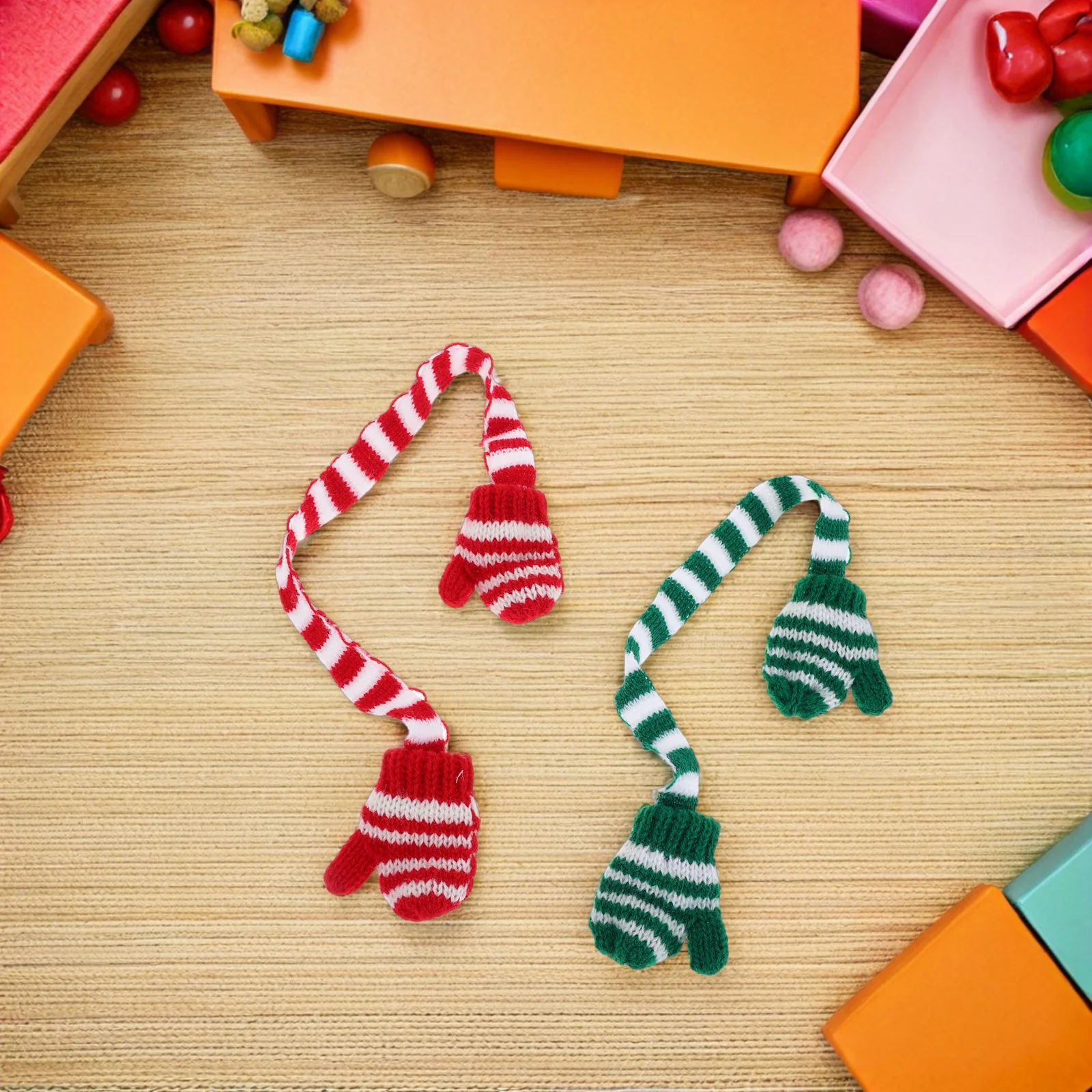 4 個のミニクリスマスミトン Bjd 用、ニット手袋、ミトン、ベビー冬用アクセサリー、ホリデードレスアップ服、リボーン