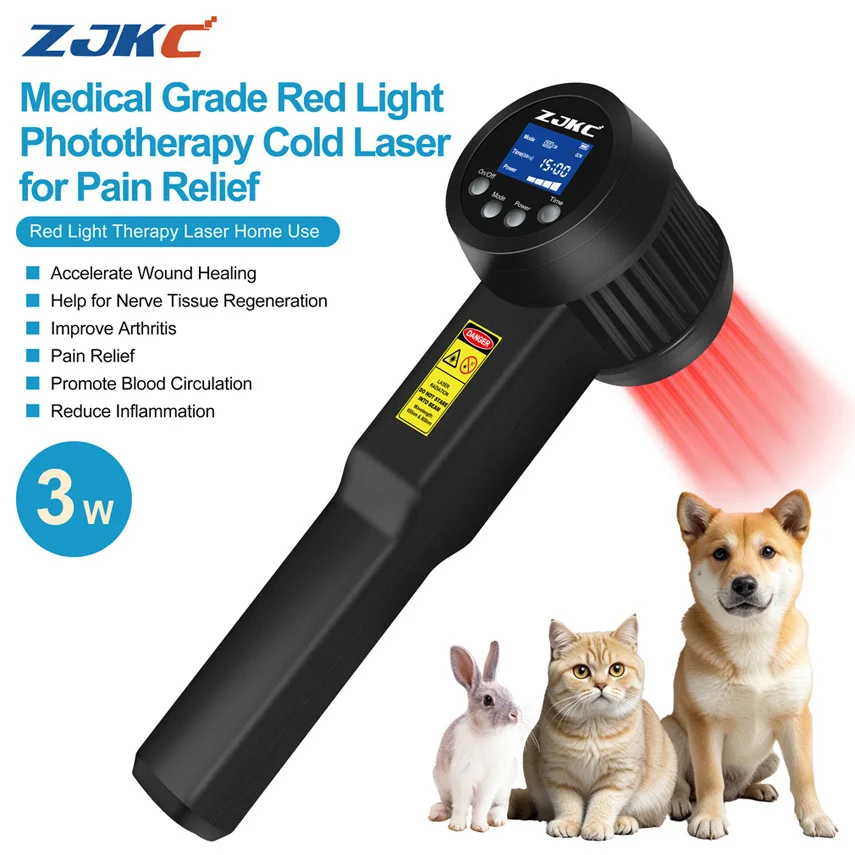 

ZJKC 3W Cold Level Laser Therapy Infra Red Light Therapy Device for Pain Relief Acute And Chronic Pain 650nmx15+808nmx10