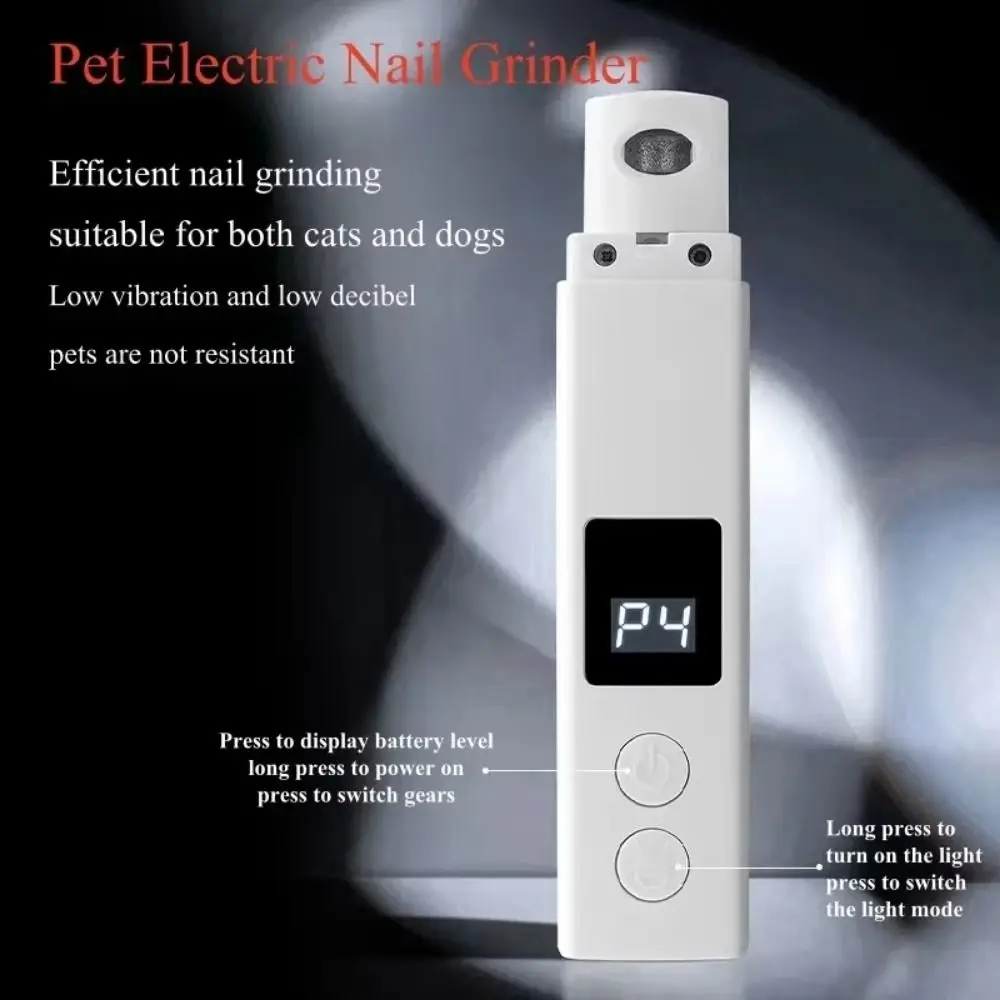 

With Dust Cover Pet Nail Grinder with LED 4 Grinding Ports Interactive&UV Cat Nail Trimmer Low Noise 4-Speed Pet Nail File