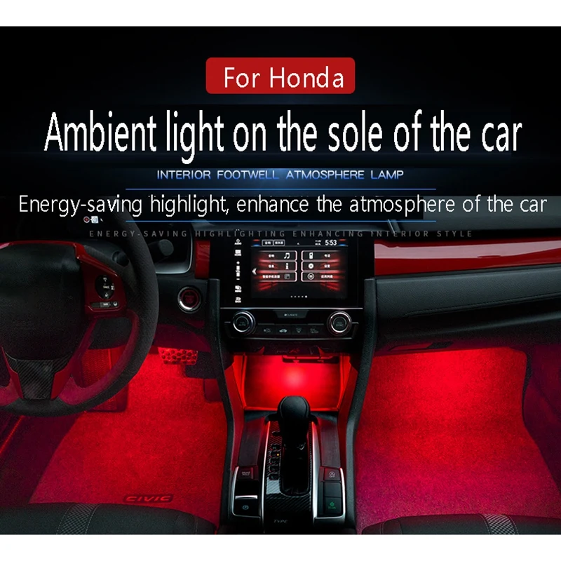 A02Q-Car Interior Atmosphere Light Adjustment Interface LED Ambient Foot Lights for Honda Civic Accord 10Th CRV RW 5Th 16-22