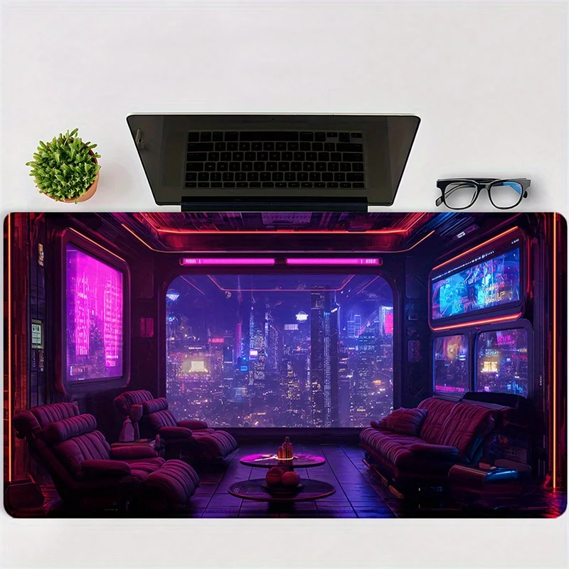 Tapis de souris de jeu Cyberpunk Neon City Style, décorations Esports de bureau et de maison, cadeaux de joueur, accessoires de bureau et de jeu