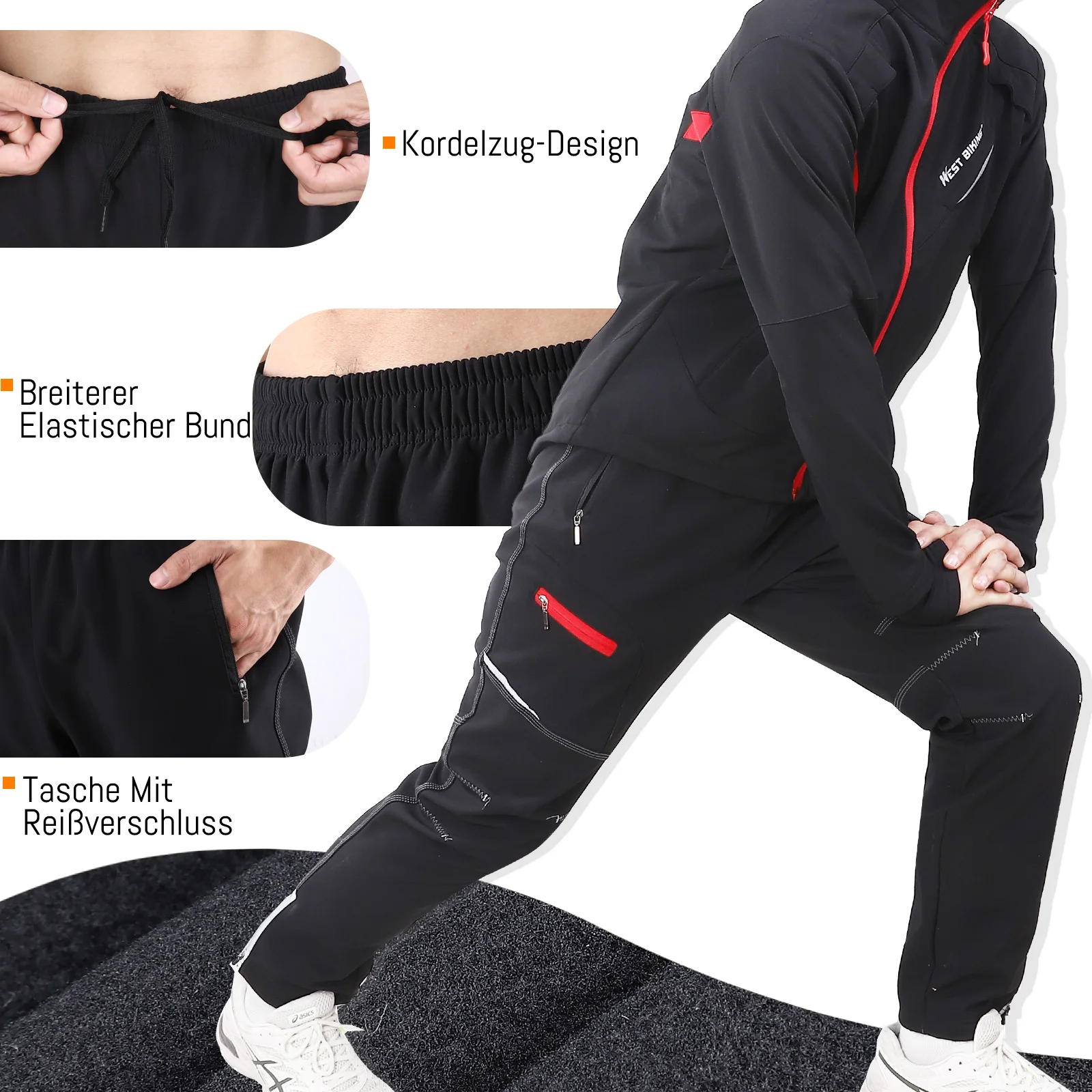 WEST BIKING Winter-Fleece-Radhose, winddicht, wasserdicht, Herren-Thermo-Fahrradhose, MTB-Outdoor-Sporthose, Schwarz, S-4XL – Detail 7