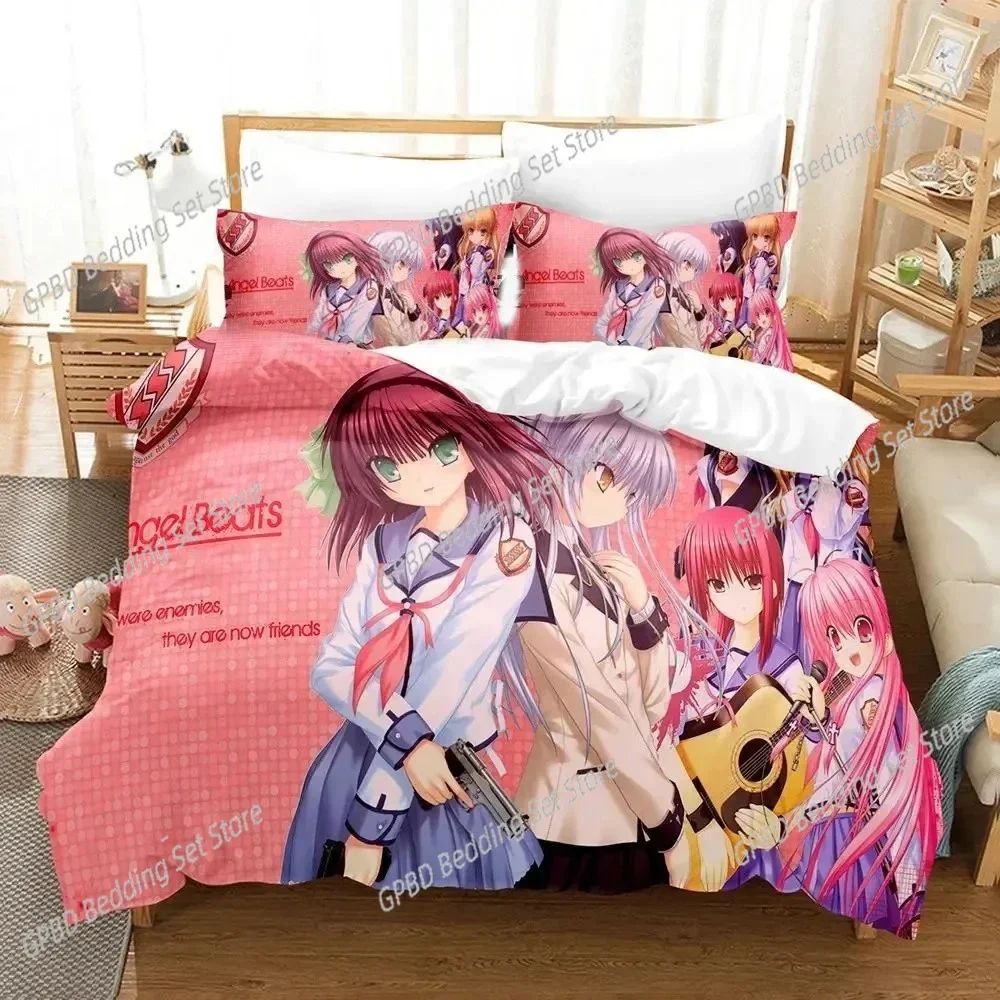 Anime Angel Beats 3D NEW Duvet Cover Pillowcase Bedding Set Adult Boy Girl Bedroom Decoration Children Single Double Large