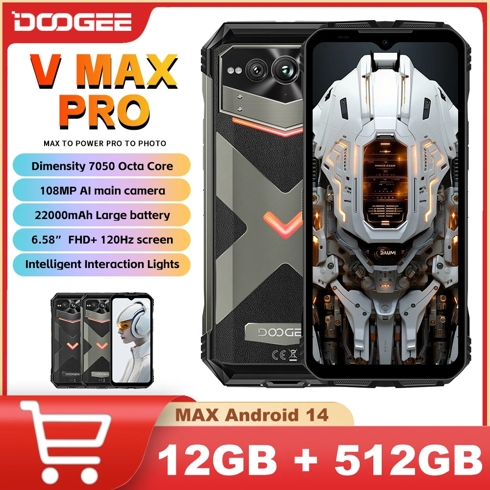 

DOOGEE V Max Pro 5G Rugged Smartphone 12GB+512GB 100MP AI Camera 22000mAh 33W 6.58" 120Hz Dimensity 7050 MAX Android 14 NFC