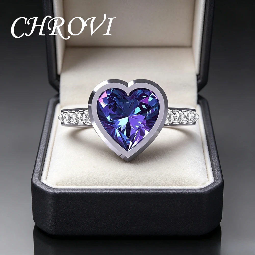 Luxury-Style 925 Sterling Silver Best-selling Amethyst Heart-shaped Zirconia Ring - Women's Engagement Ring Jewelry