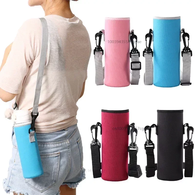 Water Bottle Cover Bag Pouch With Adjustable Straps Neoprene Water Pouch Holder Shoulder Strap Black Bottle Carrier Insulat Bag