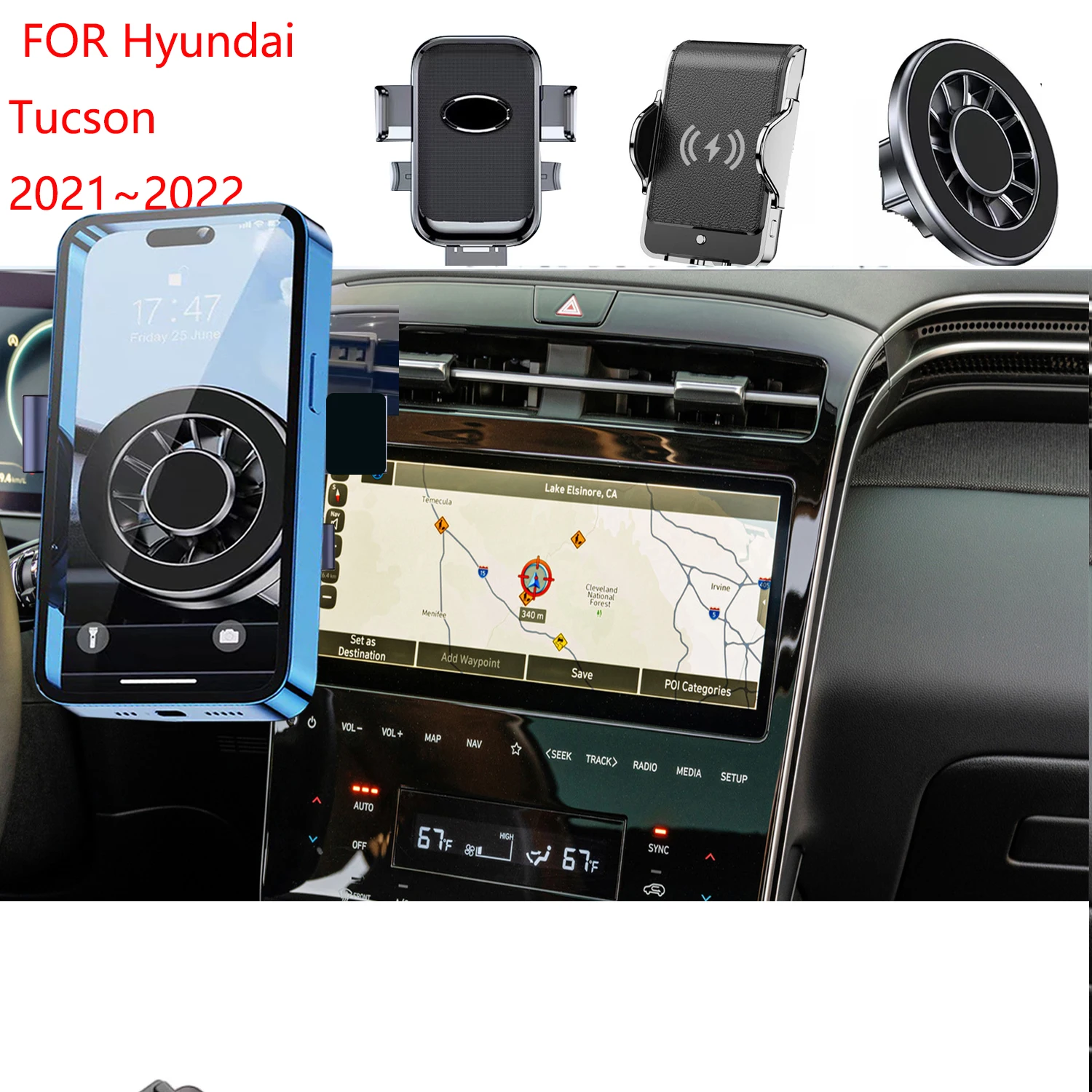 

For Hyundai Tucson 20212022 Magnetic Car Phone Holder GPS Screen Fixed Base Fast Wireless Charging Mobile Phone Mount