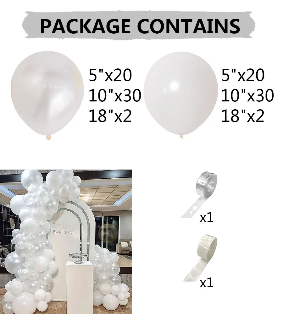 106Pcs Pearl White Balloons Garland Arch Kit White Ivory Latex Balloon for Wedding Birde to be Birthday Anniversary Decorations