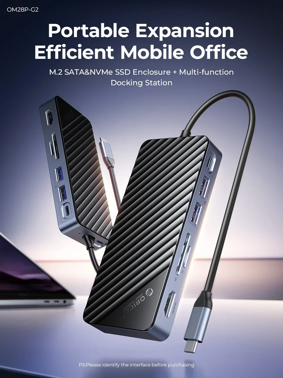 ORICO USB C Hub Laptop Docking Station with 4K HDMI 100W RJ45 SD/TF M.2 NVME SATA NGFF SSD Enclosure 10Gbps Connectivity