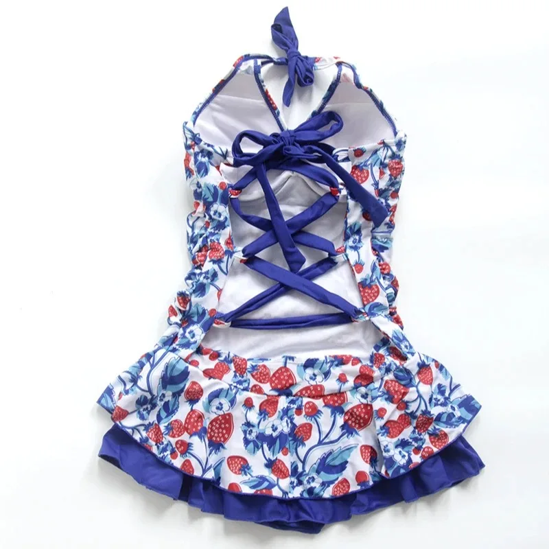 Vestido de baño de fresa para mujer, traje de baño Vintage con estampado de fresa y cuello Halter, traje de baño de una pieza con fresa, bonito traje de baño de fresa