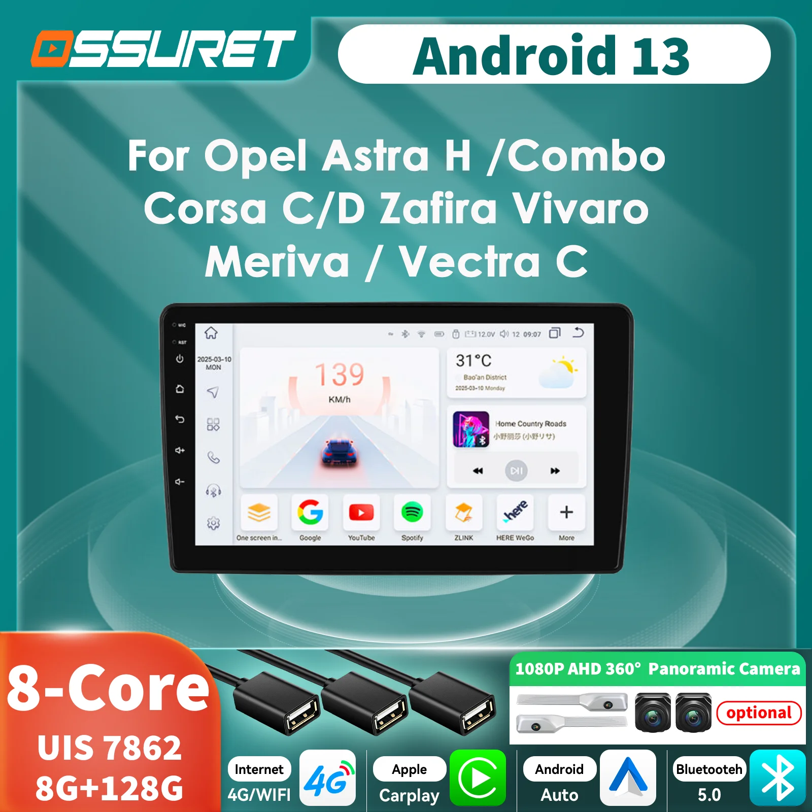 Car radio For Opel Astra H 2004  Antara Corsa C D Meriva Zafira Vivaro Combo Vauxhall Holden Multimedia Carplay Android Auto BT