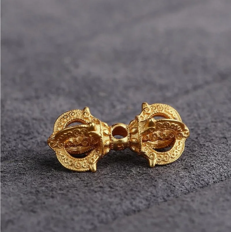 100% 925 Silver Gold-plated Tibetan Dorje Beads Buddhist Vajra Symbol Charm Jewelry Findings