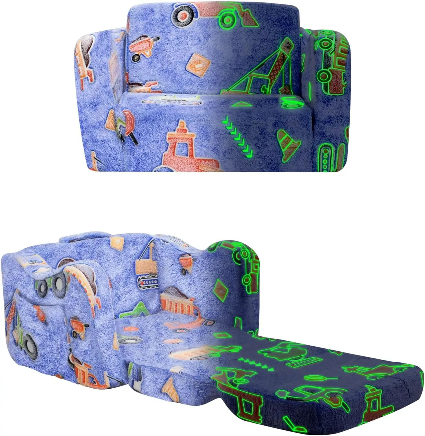 

Kids Couch, 2-In-1 Kids Couch,Toddlers Chair Folding, Children Sofa For Playroom-Extra Soft,Glow In The Dark Chair Bed For Girl