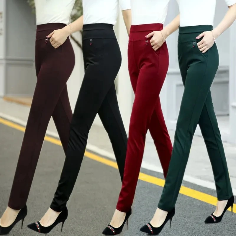 Large Size High Elastic Straight Pants Autumn Winter New Loose Middle-aged Women\'s Pants Casual Stretch Mother Trousers XL-6XL