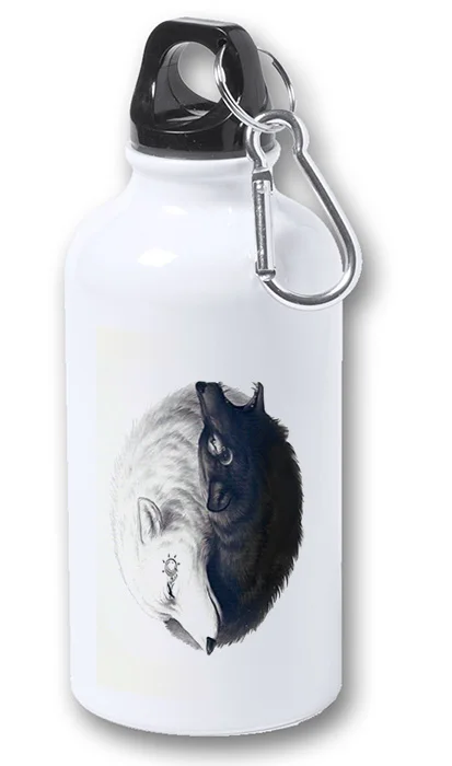 MERCHANDMANIA BIDON METALICO 400ML YIN and YAN wolves Wolf CHEROKEE bottle metal travel sport picnic hunting