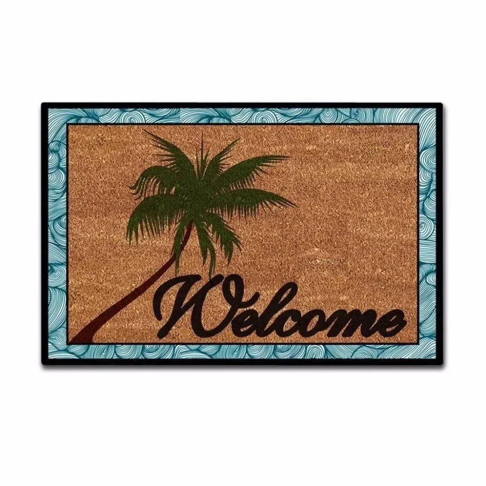 Funny Printed Doormat Entrance Floor Mat Beach Coconut Palm Tree Welcome Non-slip Doormat