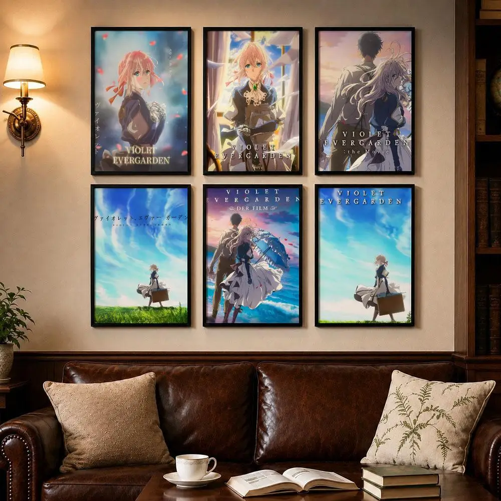 Bright Anime V-Violet EvergardenS Poster Self-adhesive Art Poster Decoracion Painting Wall Art White Kraft Paper Home Decor